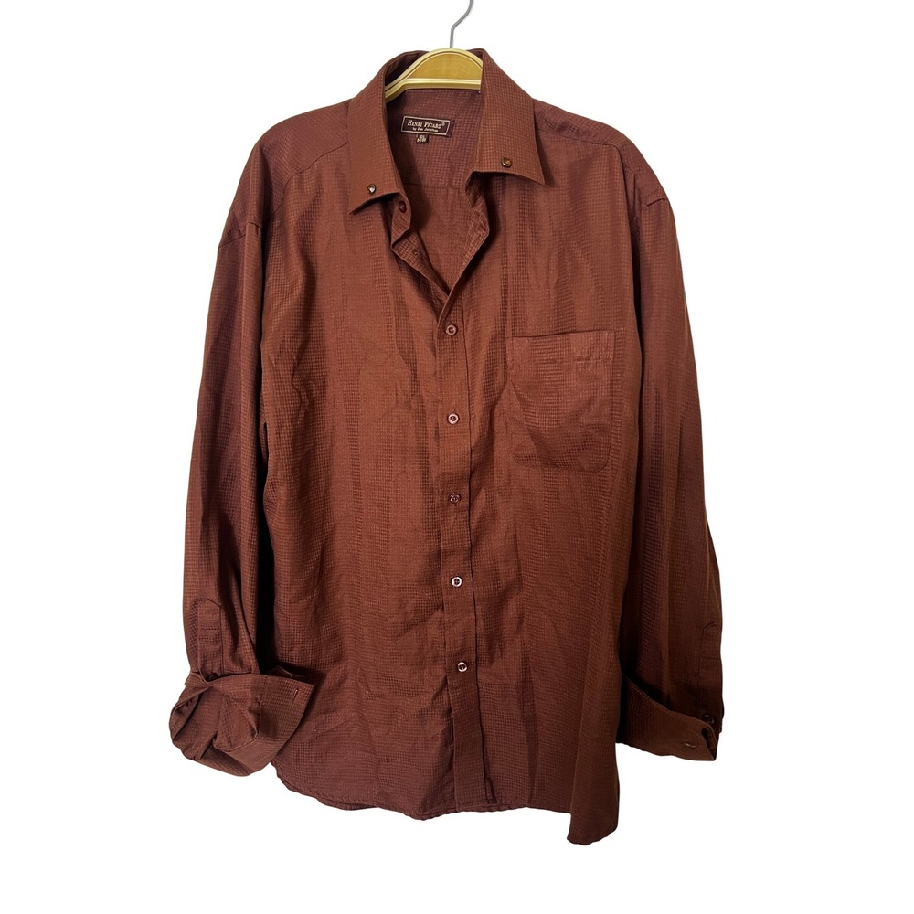 Henri Picard Don Jonathan Mens Burgundy Textured Button Down Shirt 16.5 34/35